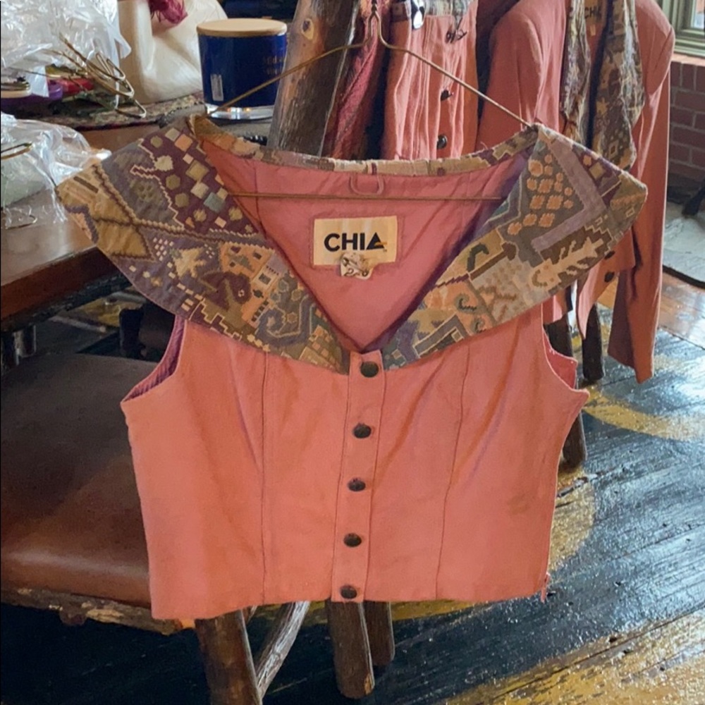 Three piece woman’s suede suit.